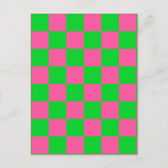 Pink Green Chequered Check Pattern Postcard (Front)