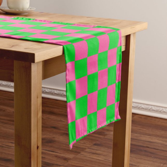 Pink Green Chequered Check Pattern Short Table Runner (Creator Uploaded)