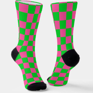 Pink Green Chequered Check Pattern Socks