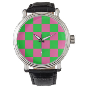 Pink Green Chequered Check Pattern Watch