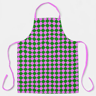 Pink Green Chequered Diamond Pattern Apron