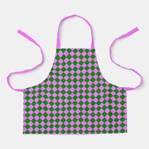 Pink Green Chequered Diamond Pattern Apron