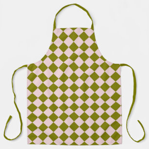 Pink Green Chequered Diamond Pattern Apron