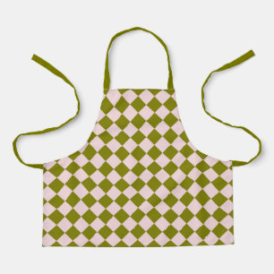 Pink Green Chequered Diamond Pattern Apron
