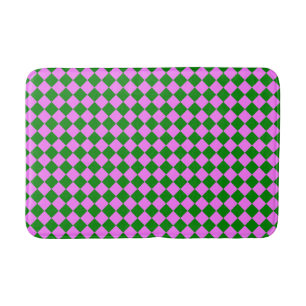 Pink Green Chequered Diamond Pattern Bath Mat