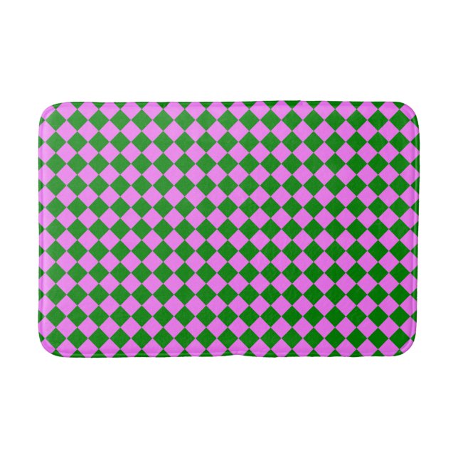 Pink Green Chequered Diamond Pattern Bath Mat (Front)