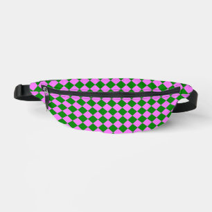 Pink Green Chequered Diamond Pattern Bum Bags