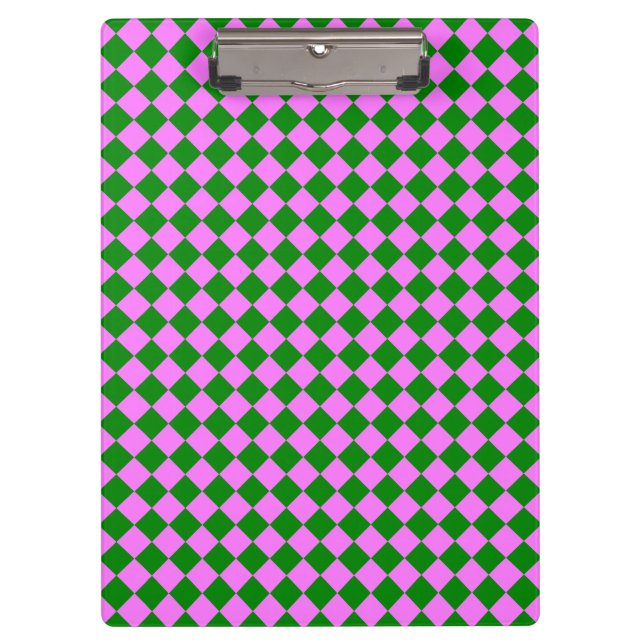 Pink Green Chequered Diamond Pattern Clipboard (Front)