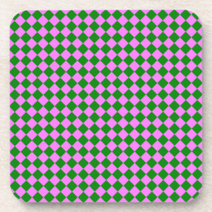 Pink Green Chequered Diamond Pattern Coaster