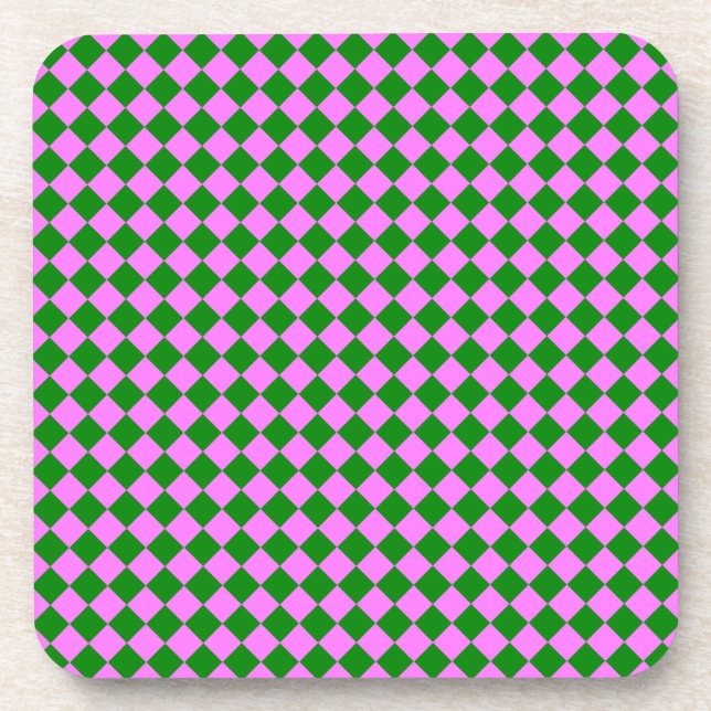 Pink Green Chequered Diamond Pattern Coaster (Front)