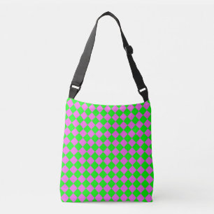 Pink Green Chequered Diamond Pattern Crossbody Bag