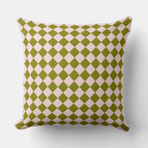 Pink Green Chequered Diamond Pattern  Cushion