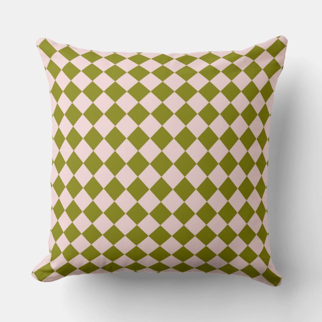 Pink Green Chequered Diamond Pattern  Cushion (Front)