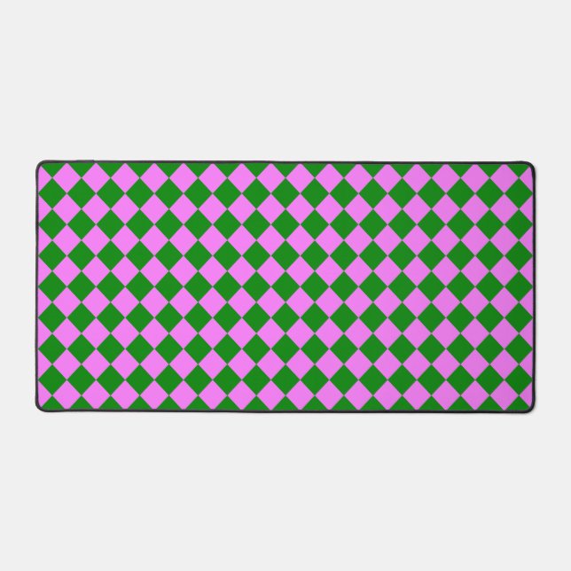 Pink Green Chequered Diamond Pattern Desk Mat (Front)