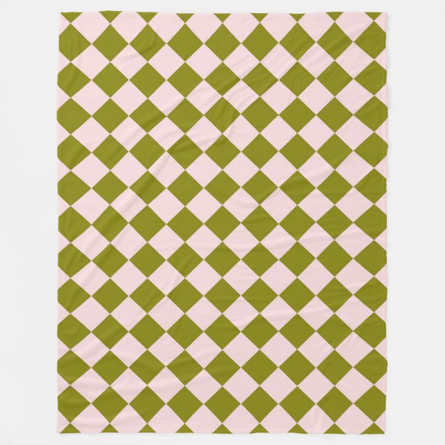 Pink Green Chequered Diamond Pattern Fleece Blanket (Front)