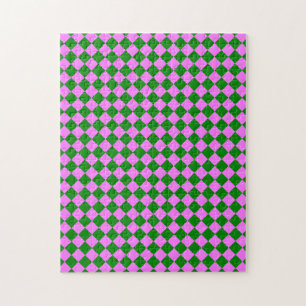 Pink Green Chequered Diamond Pattern Jigsaw Puzzle