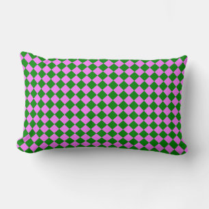 Pink Green Chequered Diamond Pattern Lumbar Cushion