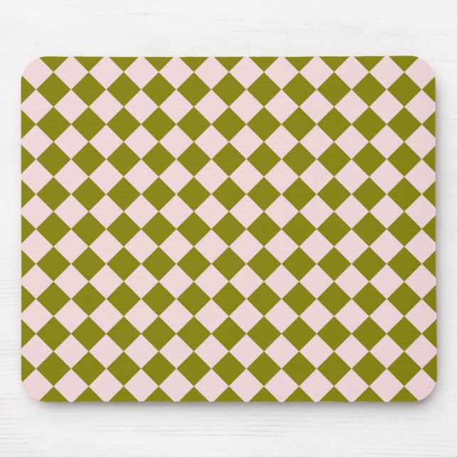 Pink Green Chequered Diamond Pattern  Mouse Pad (Front)
