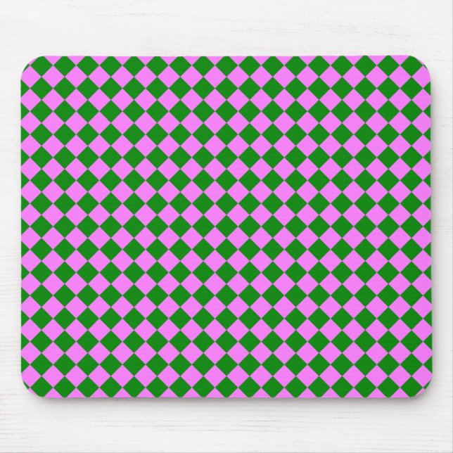 Pink Green Chequered Diamond Pattern Mouse Pad (Front)