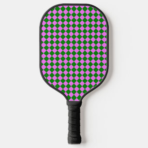 Pink Green Chequered Diamond Pattern Pickleball Paddle