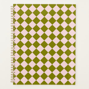 Pink Green Chequered Diamond Pattern Planner