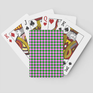 Pink Green Chequered Diamond Pattern Playing Cards