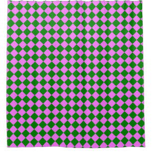 Pink Green Chequered Diamond Pattern Shower Curtain