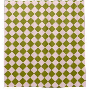 Pink Green Chequered Diamond Pattern Shower Curtain