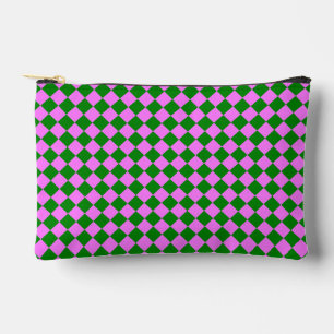 Pink Green Chequered Diamond Pattern Small Accessory Pouch