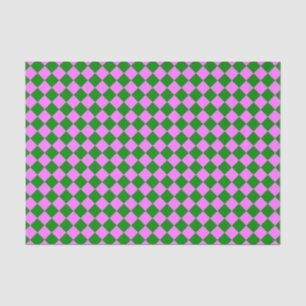 Pink Green Chequered Diamond Pattern Tissue Paper