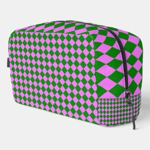 Pink Green Chequered Diamond Pattern Toiletry Bag