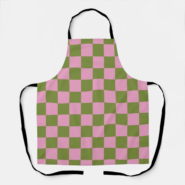 Pink Green Chequered Gingham Pattern Apron (Front)