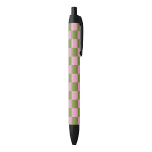 Pink Green Chequered Gingham Pattern Black Ink Pen