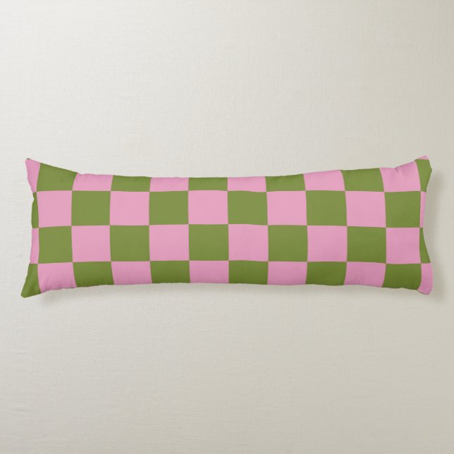Pink Green Chequered Gingham Pattern Body Cushion (Front)