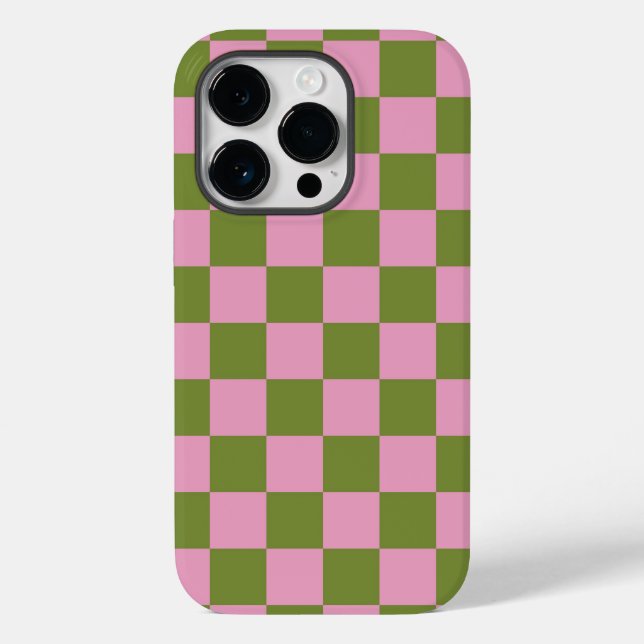 Pink Green Chequered Gingham Pattern Case-Mate iPhone Case (Back)