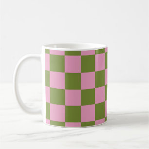Pink Green Chequered Gingham Pattern Coffee Mug