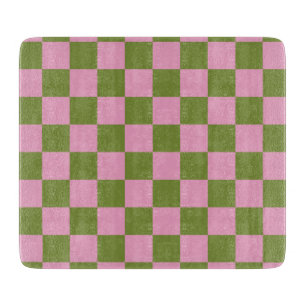 Pink Green Chequered Gingham Pattern Cutting Board