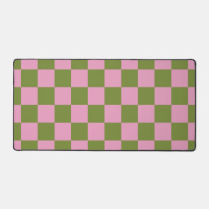 Pink Green Chequered Gingham Pattern Desk Mat