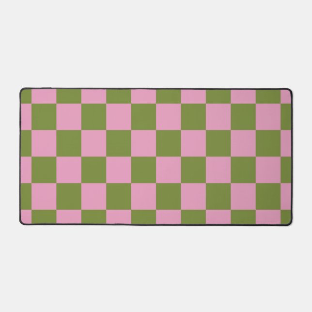 Pink Green Chequered Gingham Pattern Desk Mat (Front)