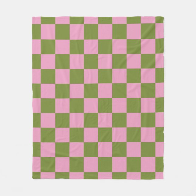 Pink Green Chequered Gingham Pattern Fleece Blanket (Front)