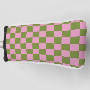 Pink Green Chequered Gingham Pattern Golf Head Cover