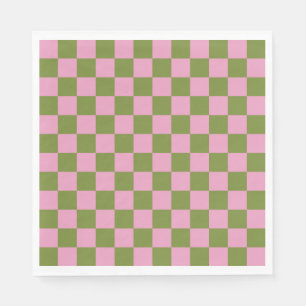 Pink Green Chequered Gingham Pattern Napkin