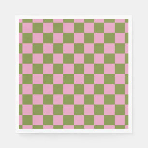Pink Green Chequered Gingham Pattern Napkin