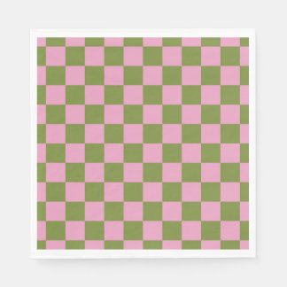 Pink Green Chequered Gingham Pattern Napkin