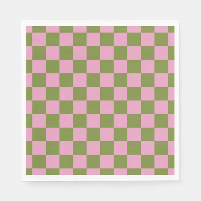 Pink Green Chequered Gingham Pattern Napkin (Front)