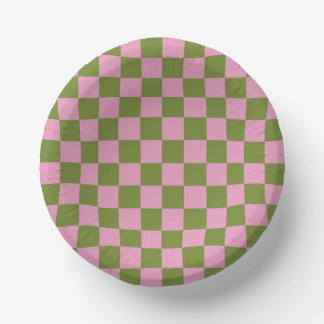 Pink Green Chequered Gingham Pattern Paper Plate