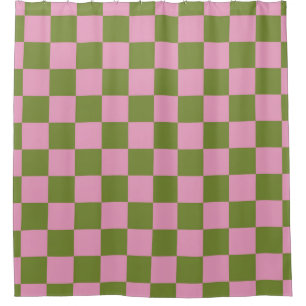 Pink Green Chequered Gingham Pattern Shower Curtain