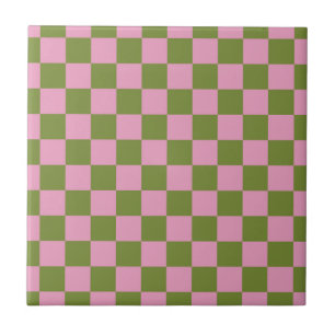 Pink Green Chequered Gingham Pattern Tile
