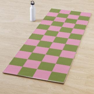 Pink Green Chequered Gingham Pattern Yoga Mat