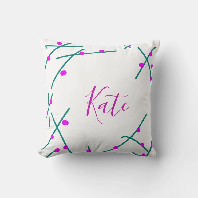 Pink green cherry tree name boho retro rustic bold cushion (Front)